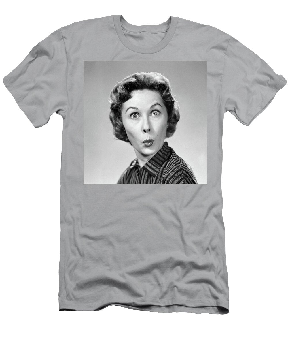 1950s Woman Making Funny Face Eyes Wide Vintage Images T-Shirt