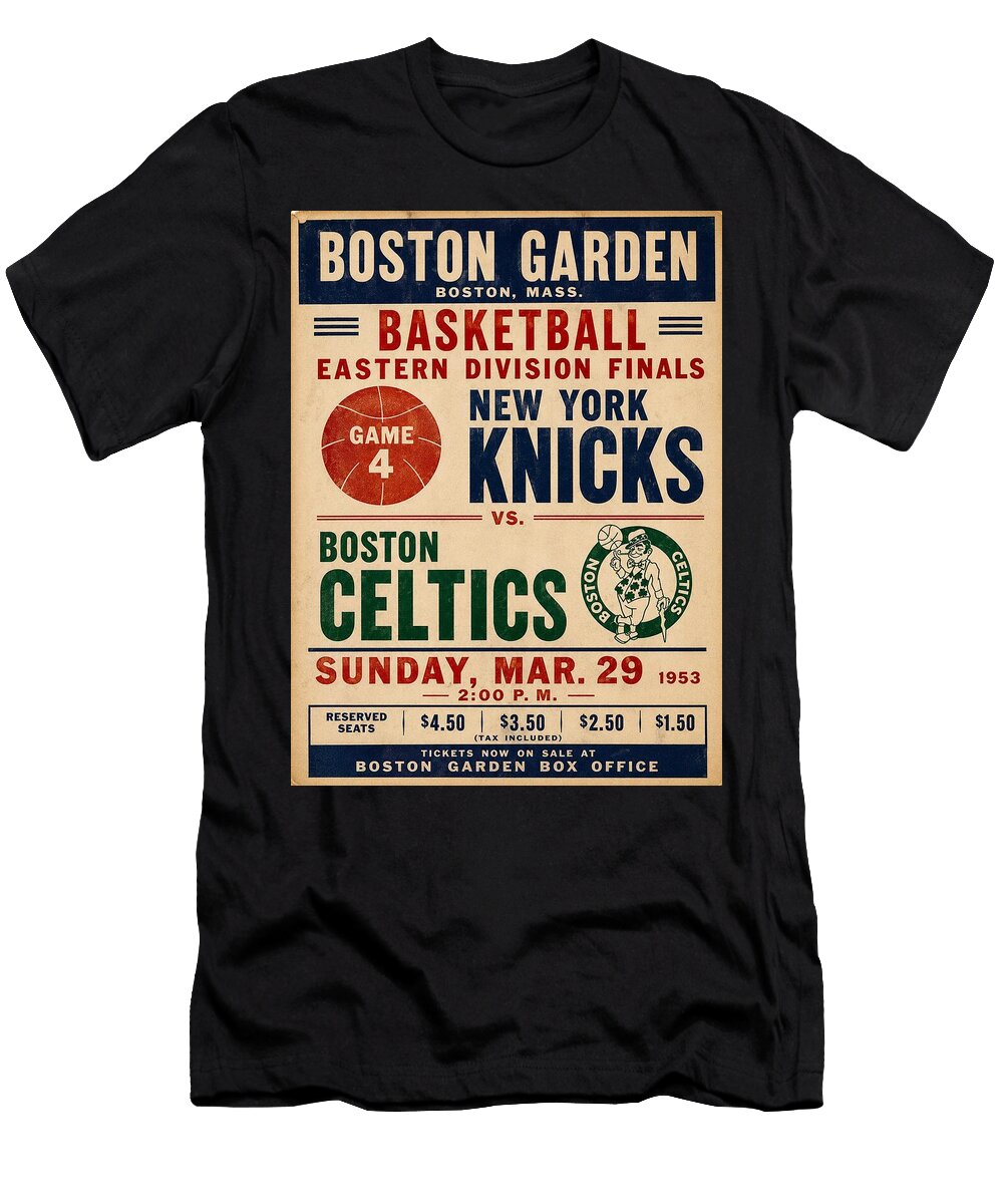 1953 Boston Celtics Vs New York Knicks Broadside Game Day Poster Pulp Poster T-Shirt
