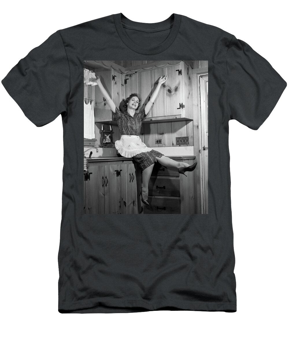 1960s 1950s Housewife Sitting on Knotty Vintage Images T-Shirt