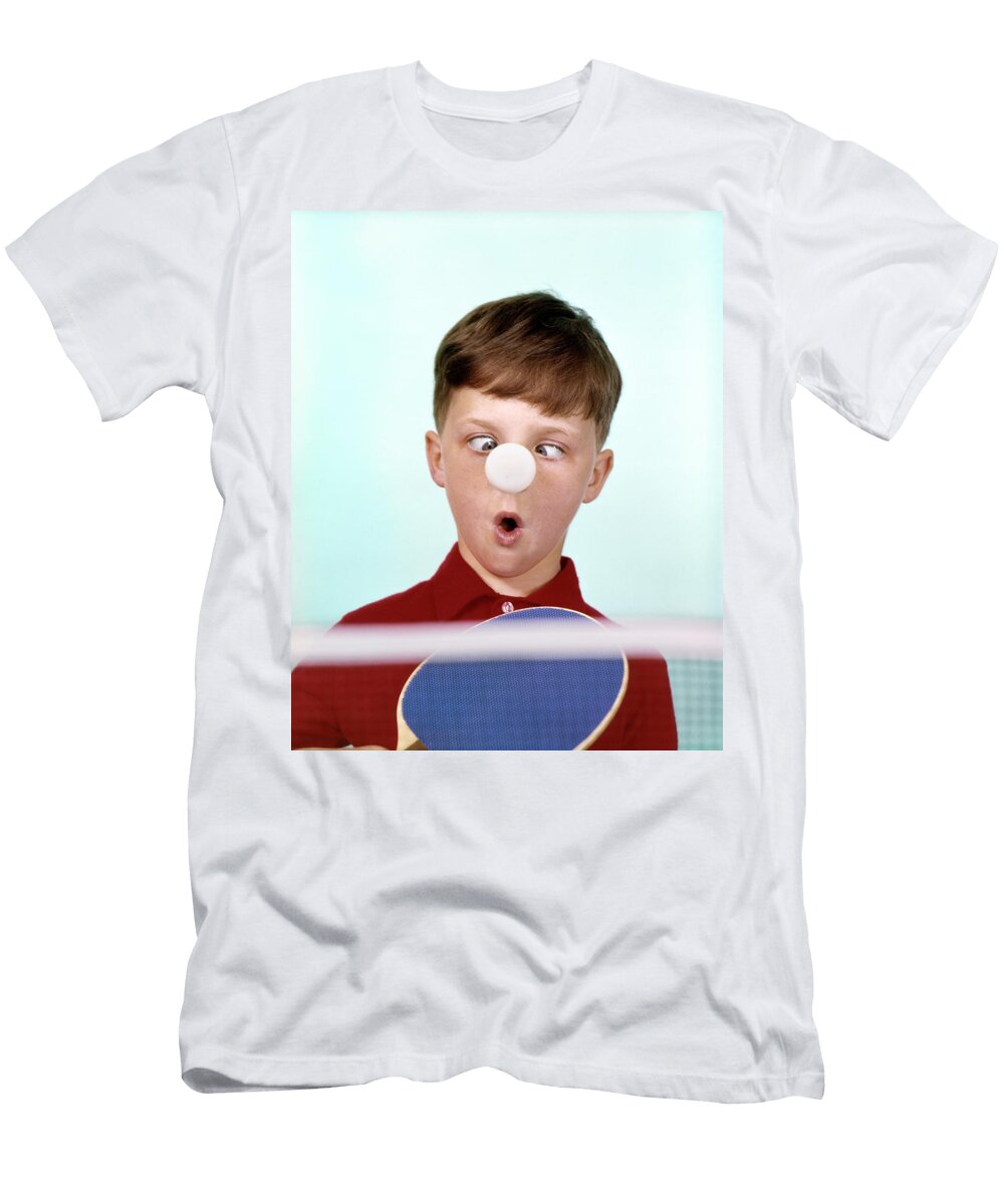 1970s 1960s Funny Cross Eyed Boy Red Vintage Images T-Shirt