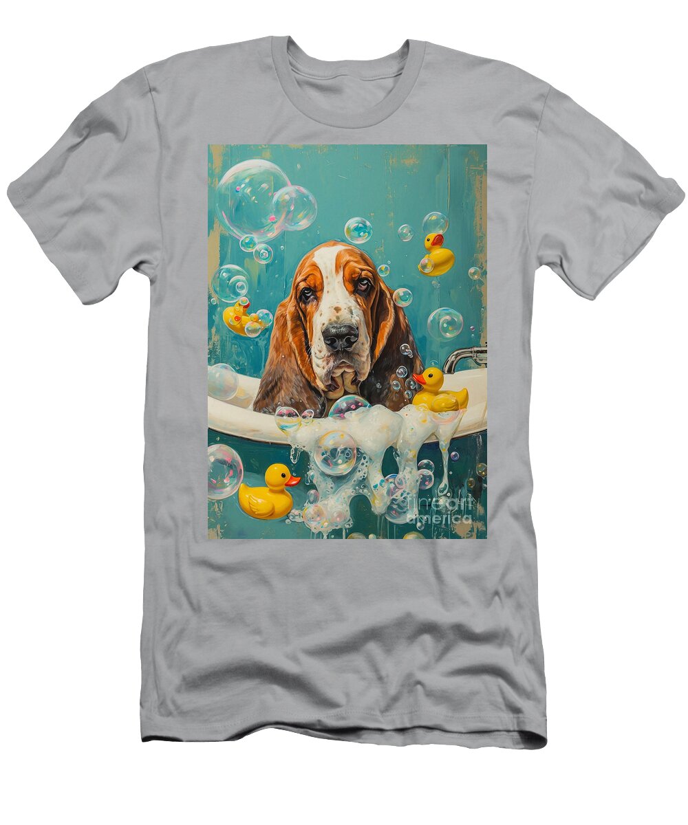 2 Basset Hound Dog Enjoying a Bubbly Bath Adrien Efren T-Shirt
