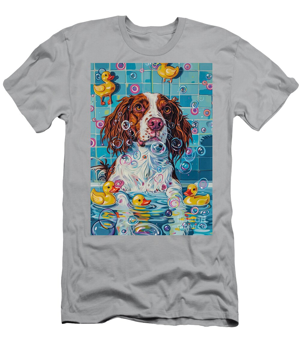 2 Brittany Dog Enjoying a Bubbly Bath Adrien Efren T-Shirt