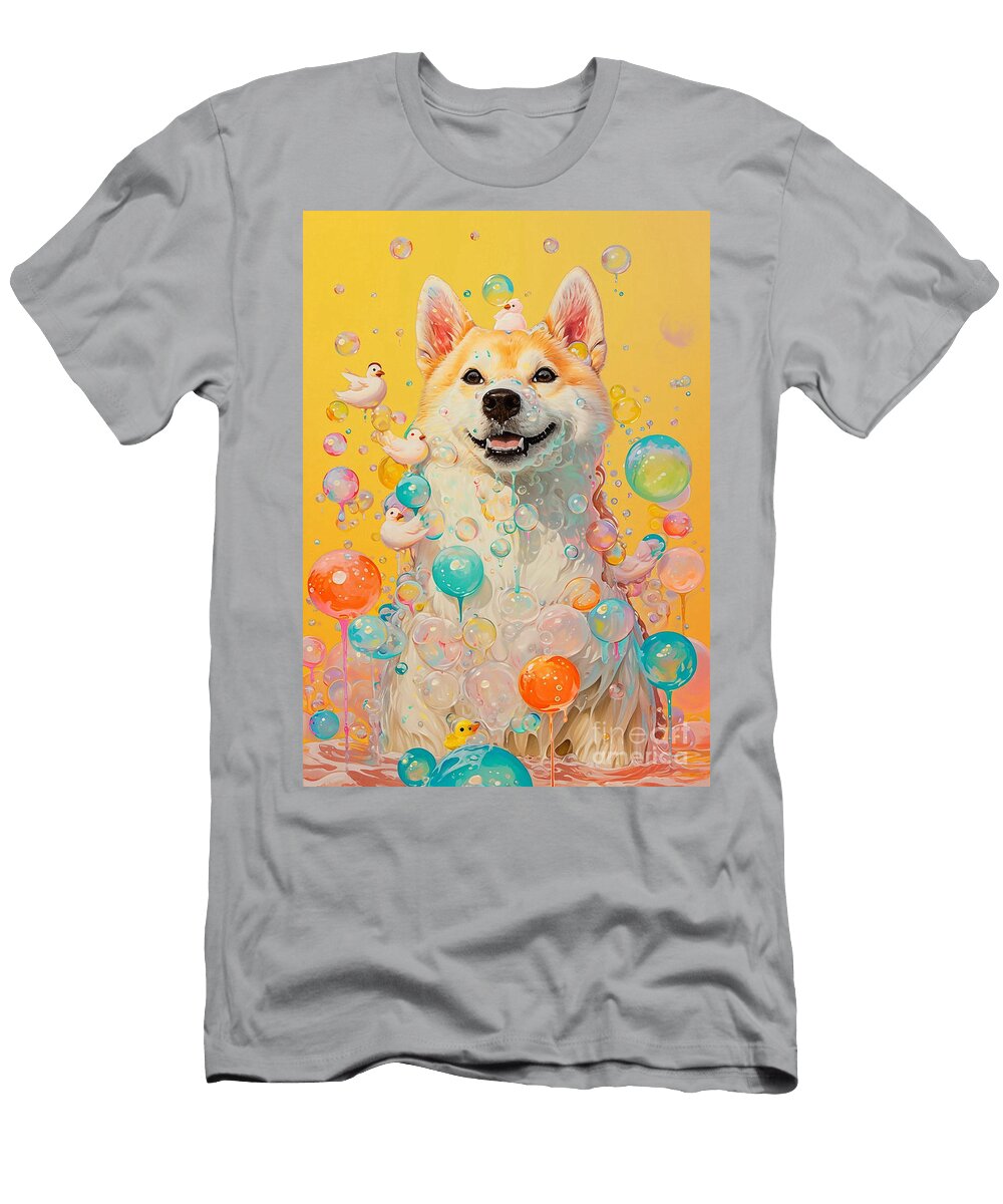 2 Canaan Dog Enjoying a Bubbly Bath Adrien Efren T-Shirt