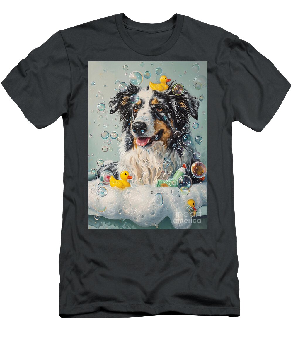 2 Collie Dog Enjoying a Bubbly Bath Adrien Efren T-Shirt