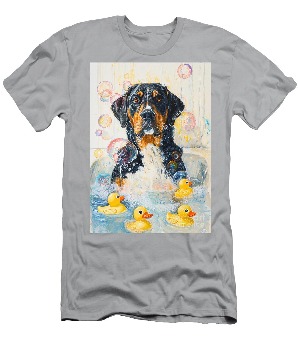 2 Greater Swiss Mountain Dog Frolicking in a Bubbly Bathtub Adrien Efren T-Shirt