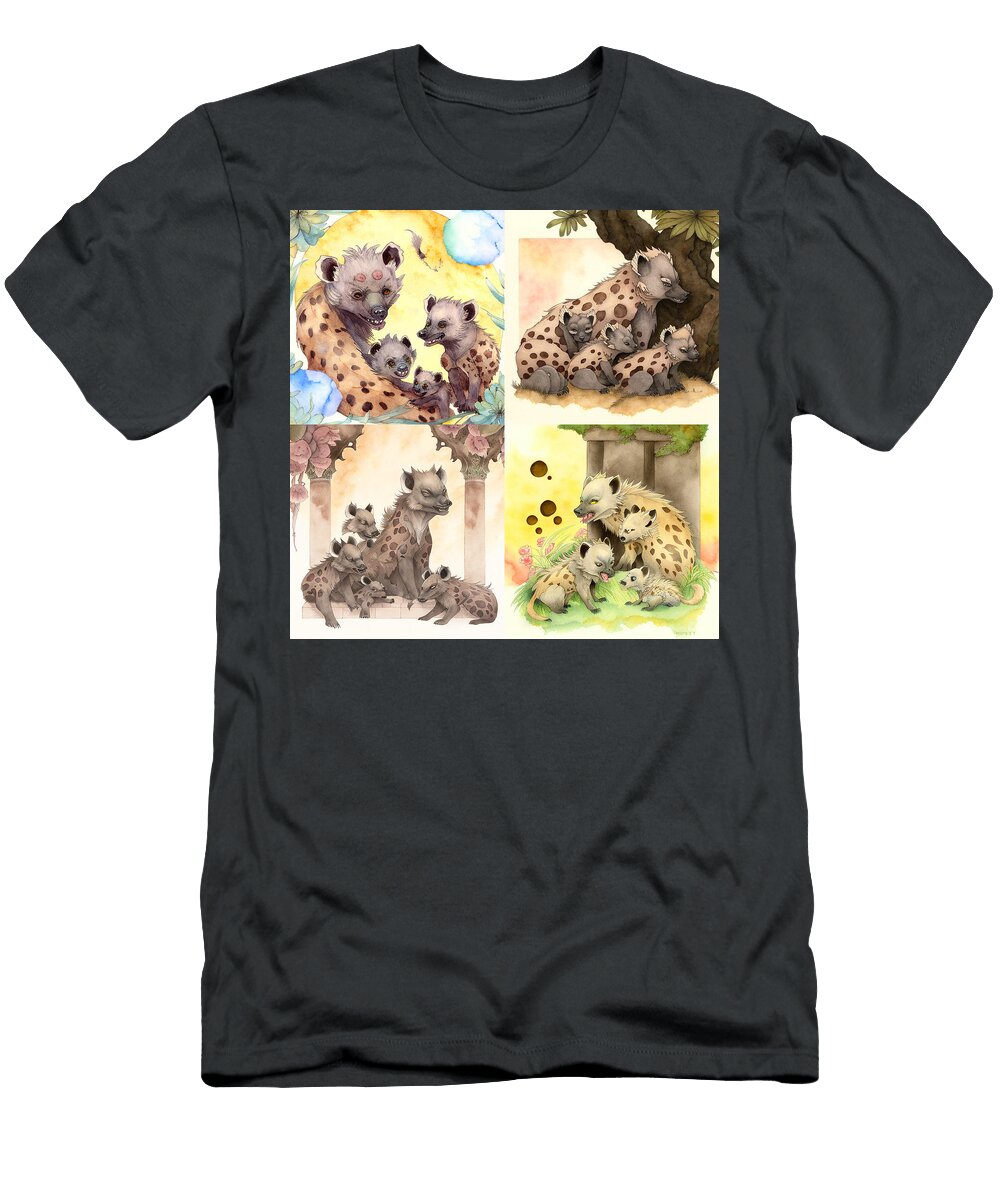 2 Hyena Family Nihonga Japanese Traditional Pain By Asar Studios Celestial Images T-Shirt