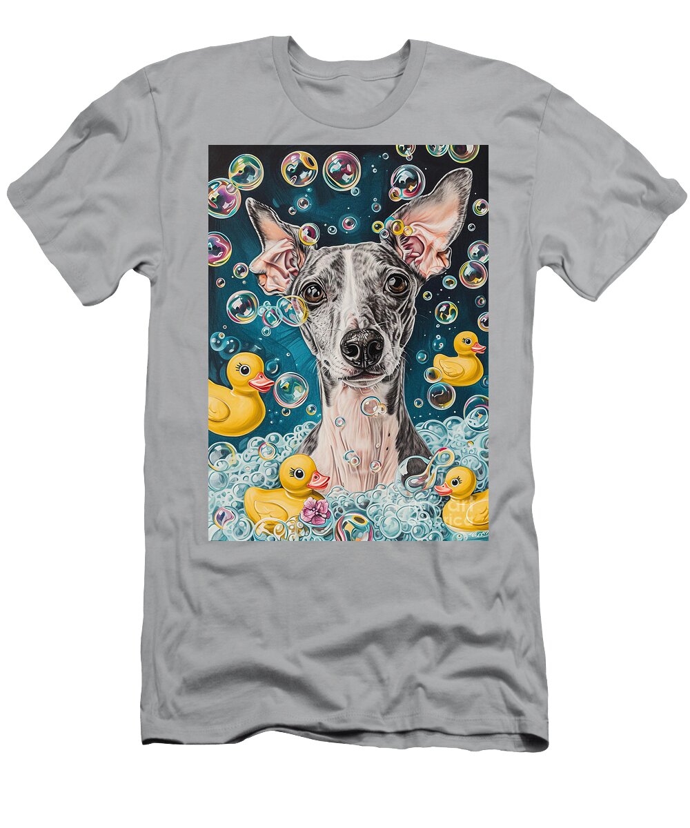 2 Italian Greyhound Dog Frolicking in a Bubbly Bathtub Adrien Efren T-Shirt