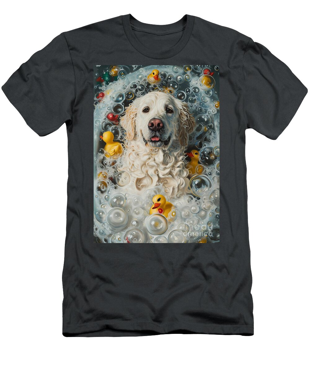 2 Kuvasz Dog Frolicking in a Bubbly Bathtub Adrien Efren T-Shirt