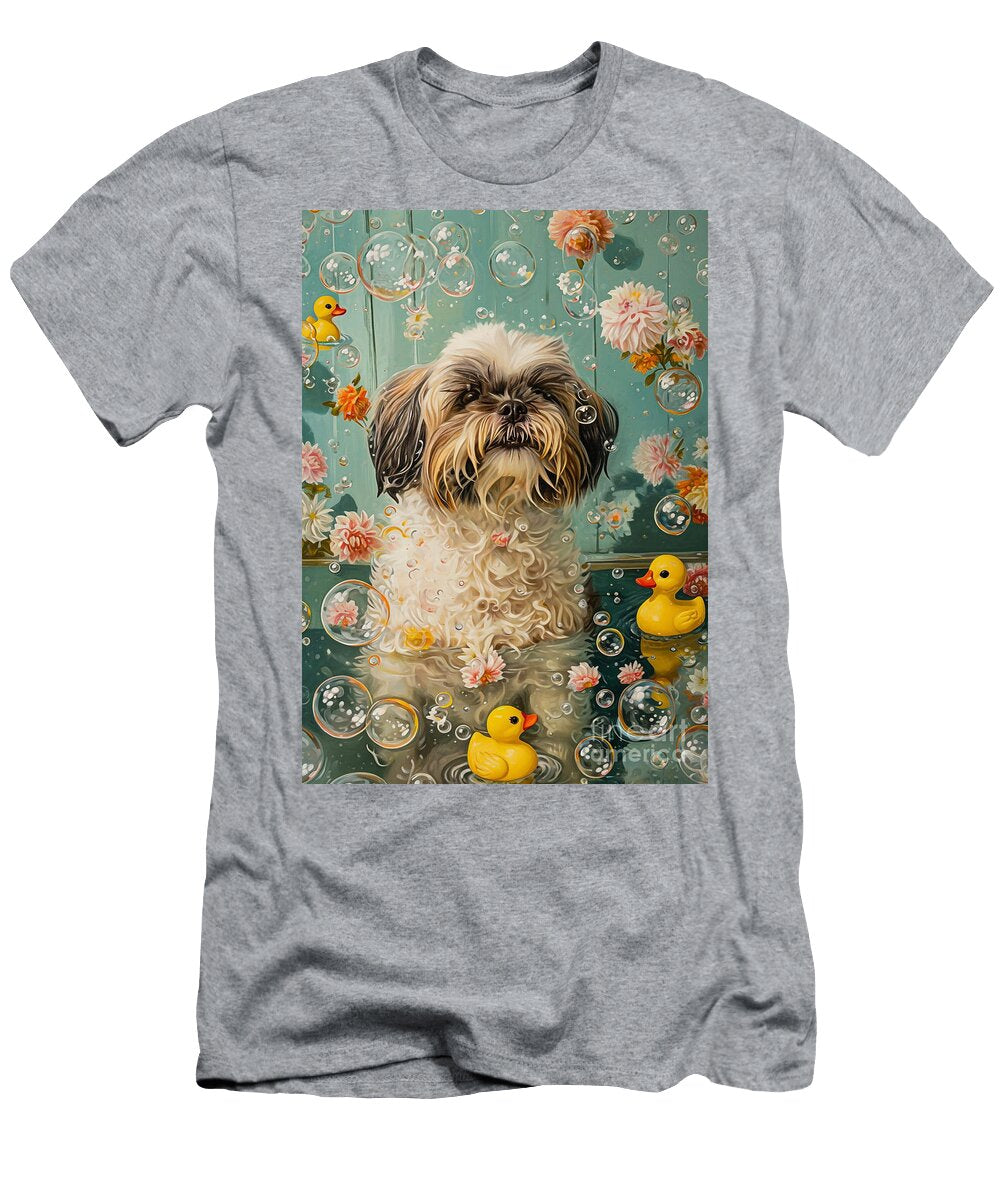 2 Lhasa Apso Dog Frolicking in a Bubbly Bathtub Adrien Efren T-Shirt
