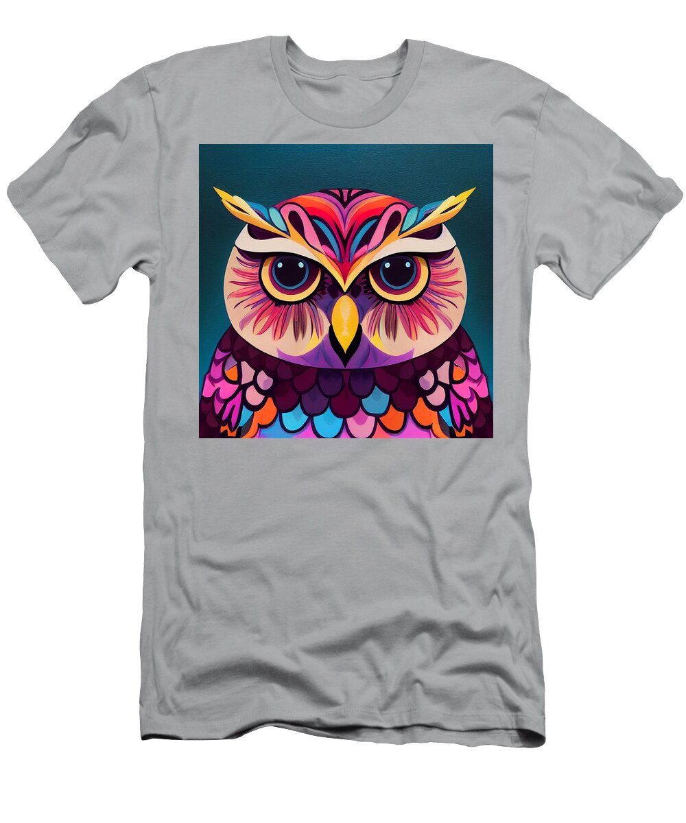 2 Portrait of an Owl Sweet Face Cute Cartoony Colorful By Asar Studios Celestial Images T-Shirt