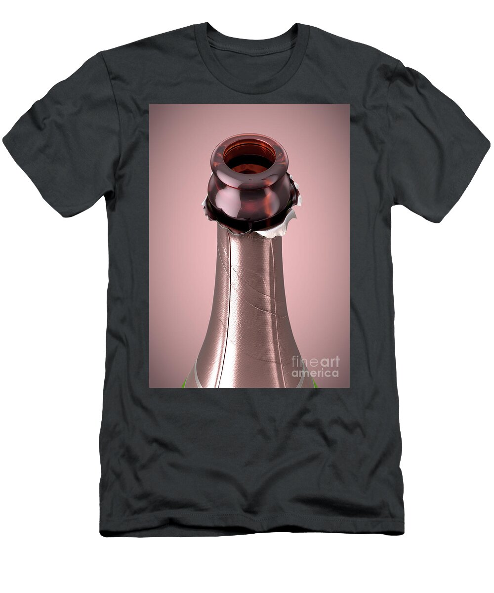 3 Pink Champagne Bottle Open Neck Allan Swart T-Shirt