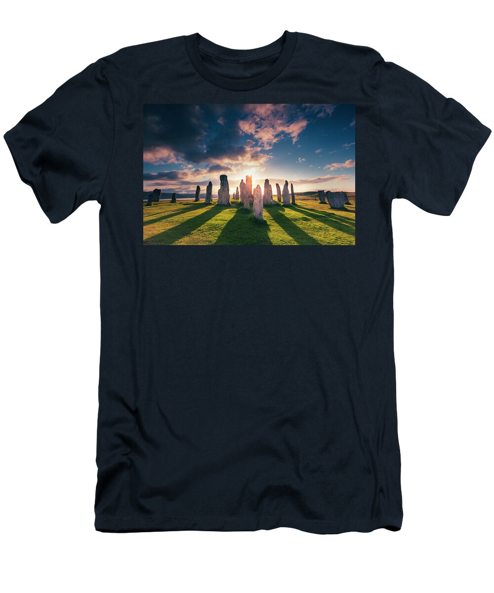 3 United Kingdom Scotland Great Britain British Isles Lewis and Harris Iconic Callanish Stone Circle in the Outer Hebrides At Sunset Maurizio Rellini T-Shirt