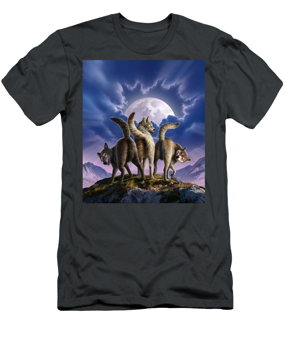 3 Wolves Mooning Jerry Lofaro T-Shirt