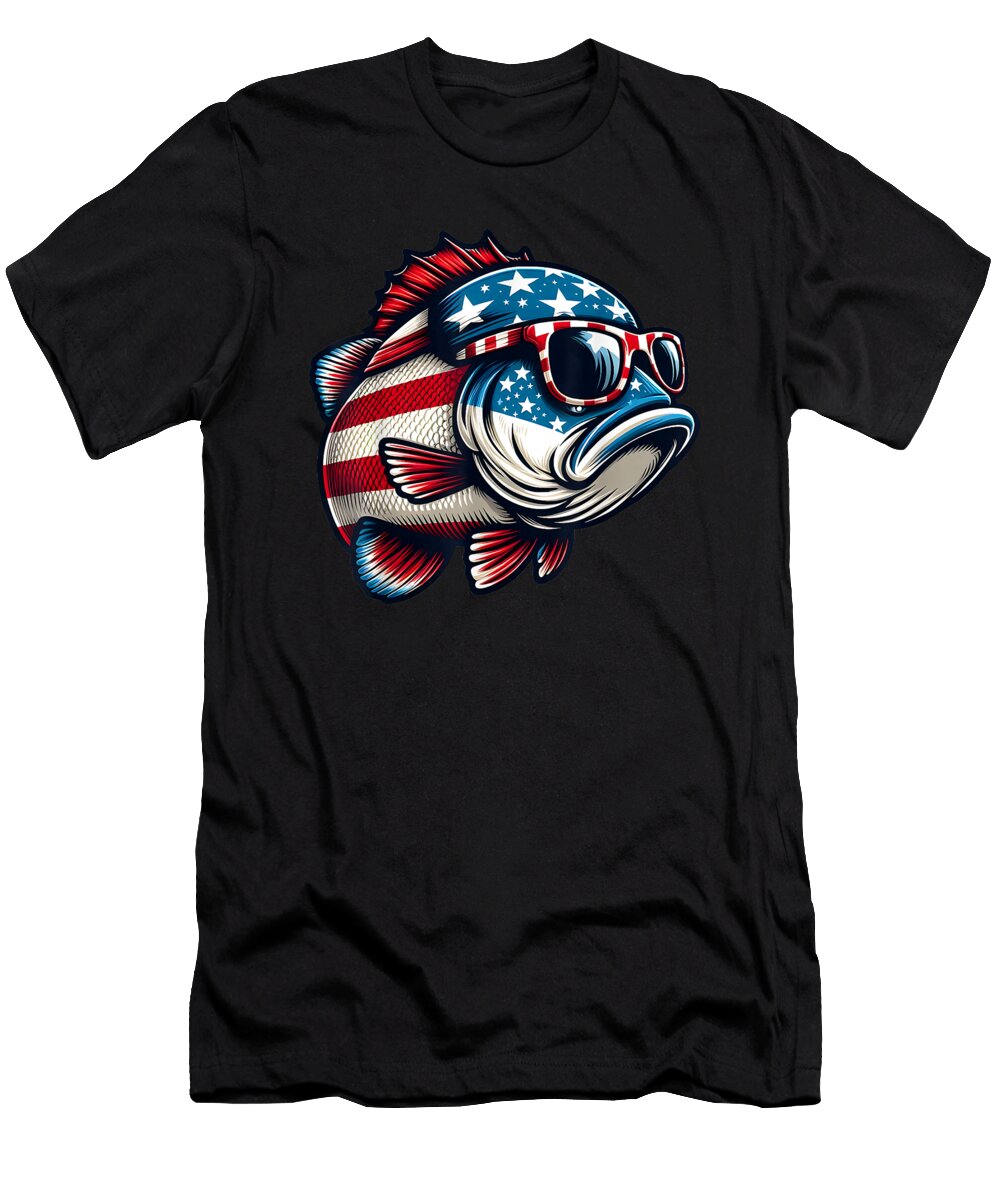 4th of July Fish Salmon Fishing Sunglasses American USA Flag Dhbubble T-Shirt
