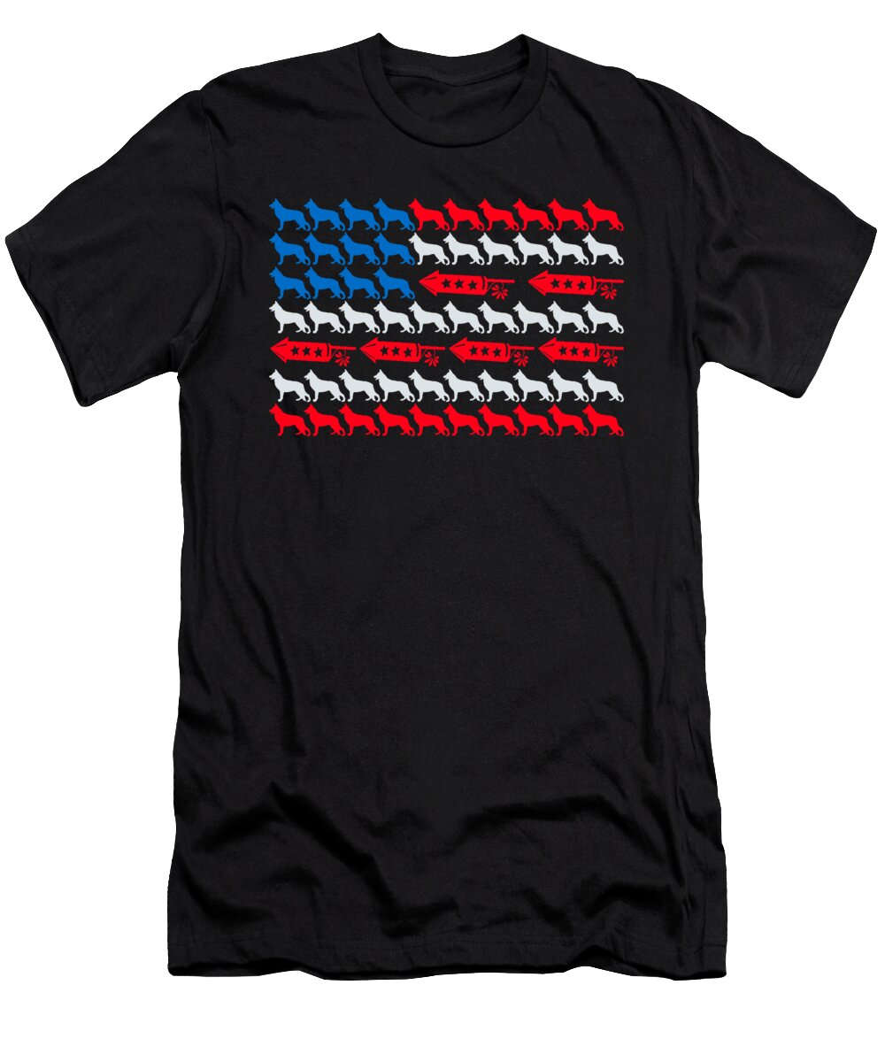 4th of July US Flag Fireworks German Shepherds Sophie Eleanor T-Shirt