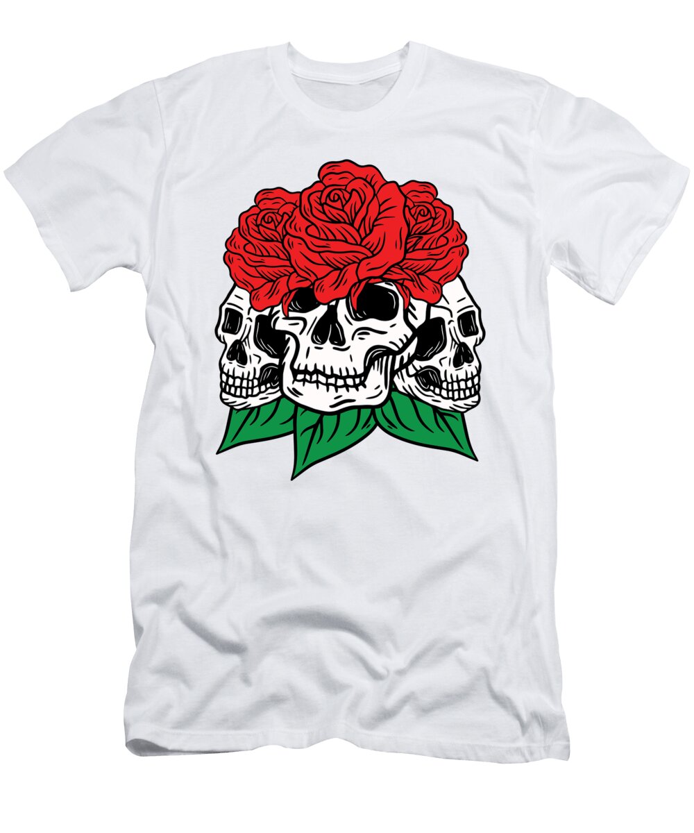 5 Skulls and Roses Gothic Bones Skeleton Death Grave Aesthetic Dark Toms Store T-Shirt