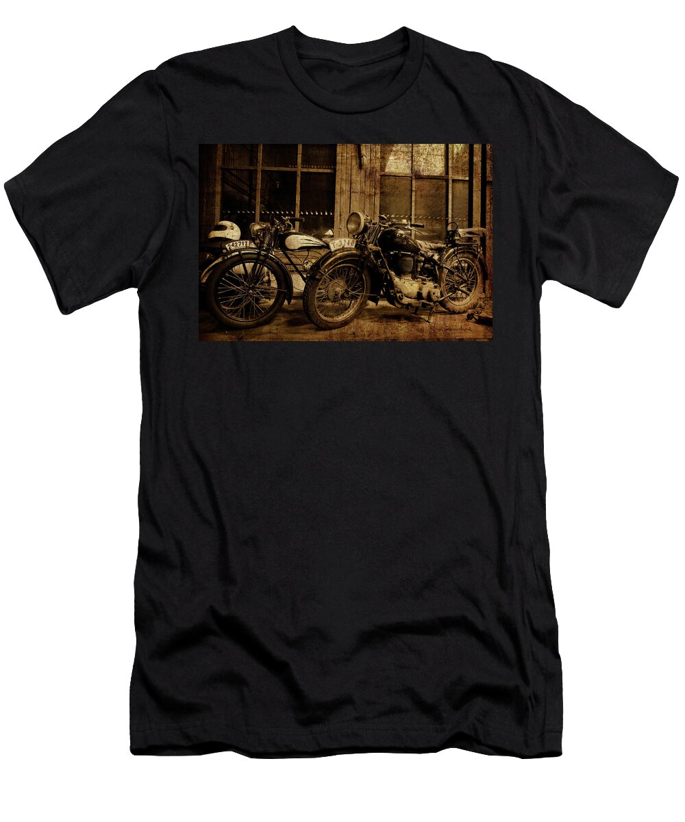 5 Vintage Motorbikes Standing Somewhere in Some Museum Vintage Motorcycles T-Shirt