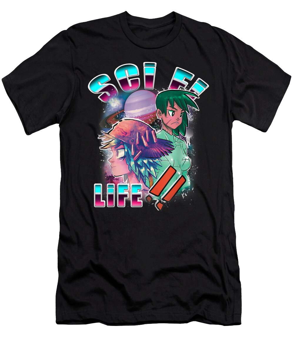 80s Retro Sci Fi Anime Cyberpunk Girls with Planet Saturn Dnt Prints T-Shirt