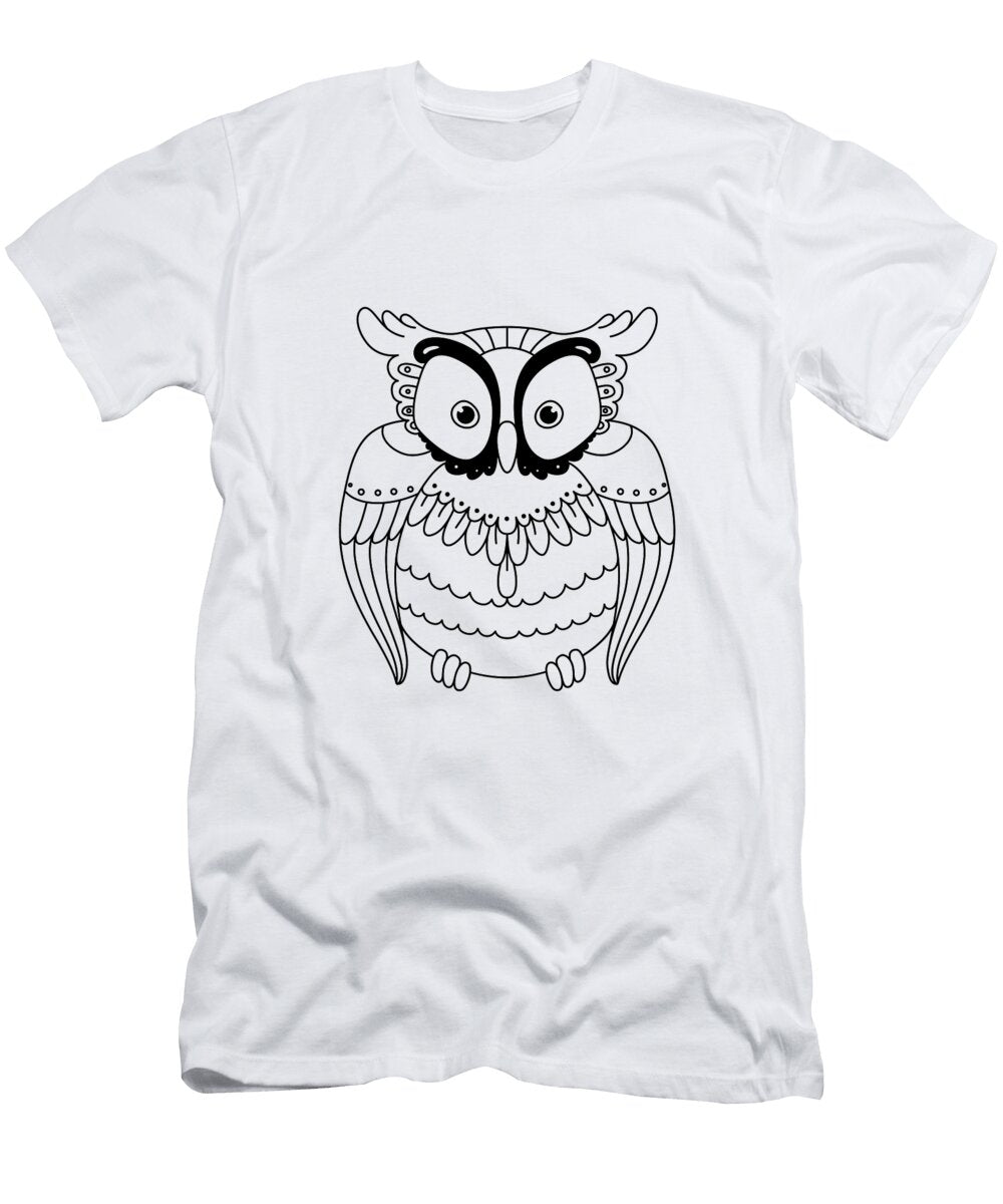 87 Black and White Owl Illustration Print on Demand T-Shirt