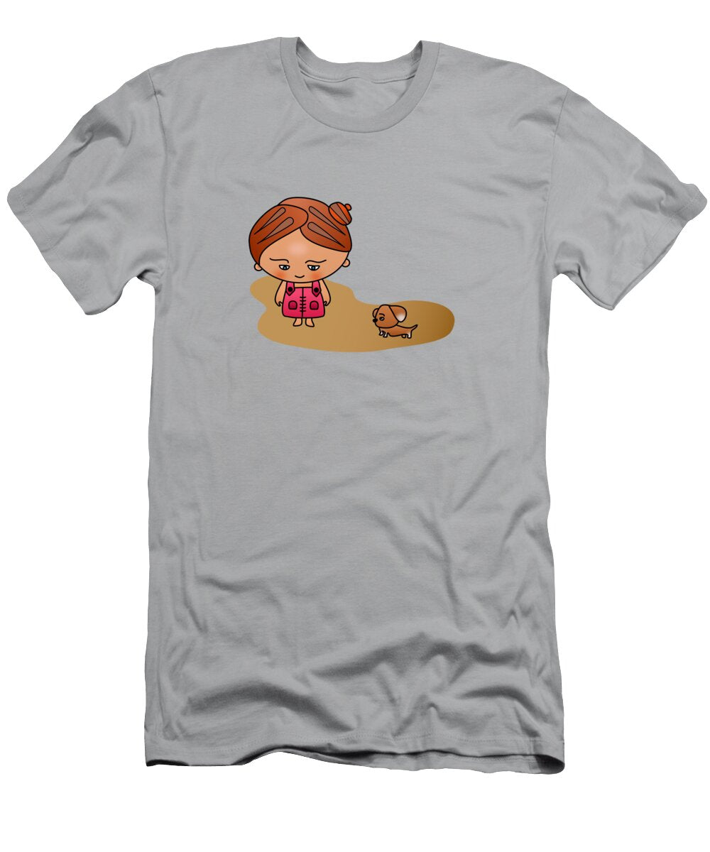 A Beachside Walk Chibi Style with Girl and Dog Barefoot Bodeez Art T-Shirt