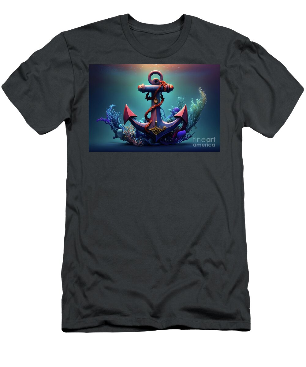 A Blue Anchor with Red Rope and Corals Sen Tinel T-Shirt