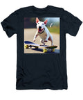 A Bull Terrier Being Goofy on a Skateboard Clint Mclaughlin T-Shirt