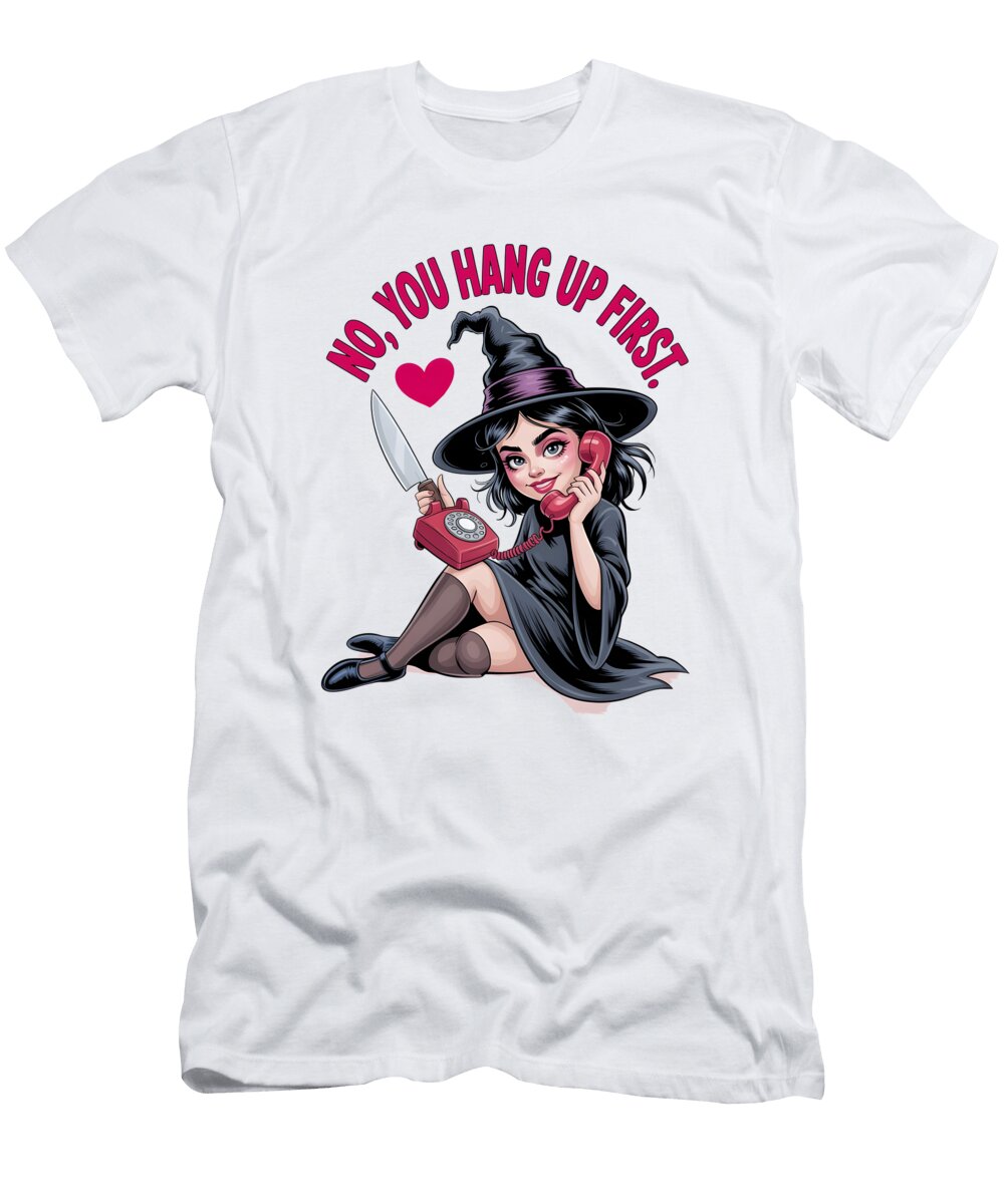 A Cartoon Witch with Phone and Knife Mounir Khalfouf T-Shirt