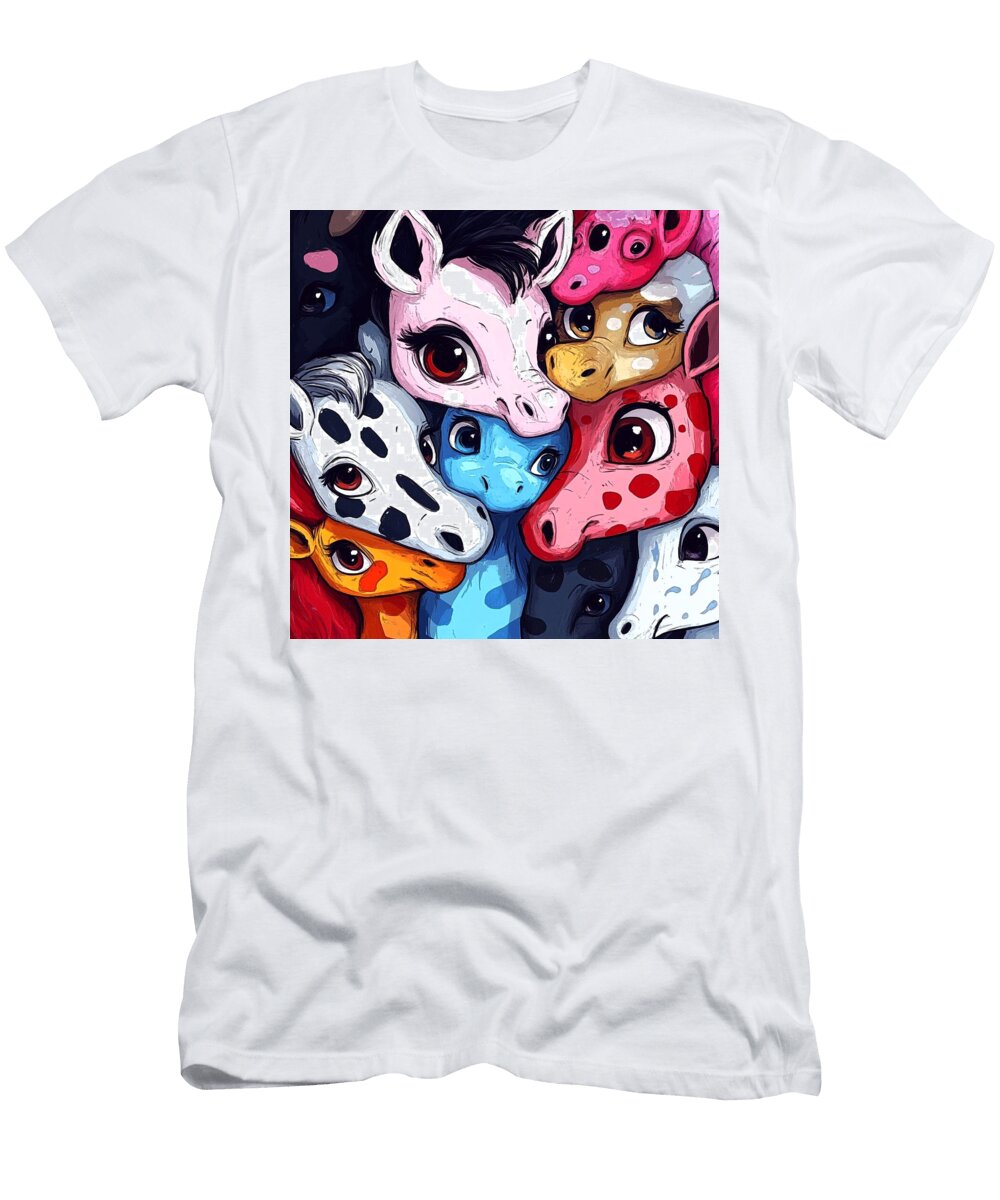 A Colorful Gathering of Adorable Animal Faces Rhys Jacobson T-Shirt