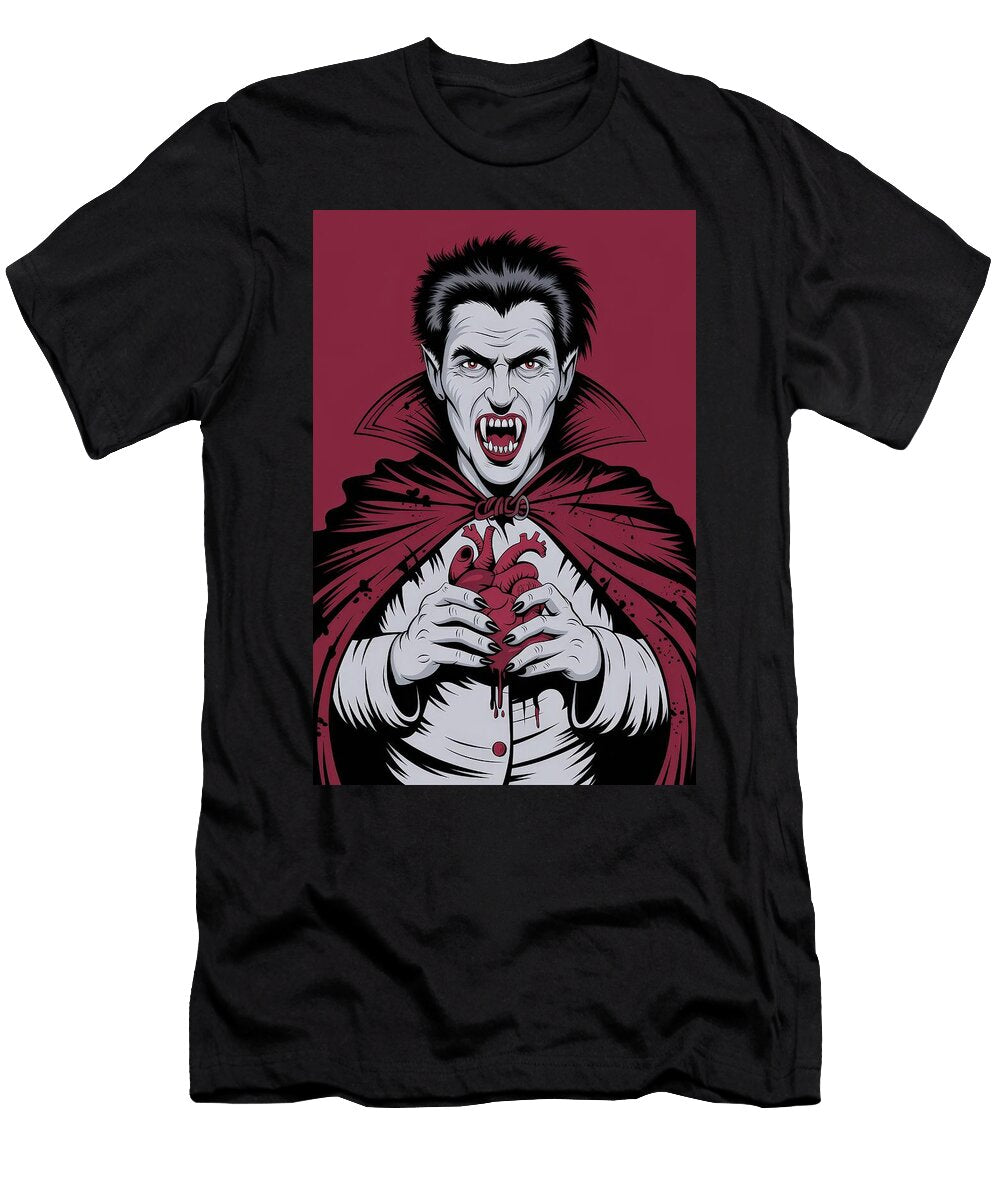 A Dark Vampire Grips a Bloody Heart in Terror Generative Ai Vidddie Publyshd T-Shirt