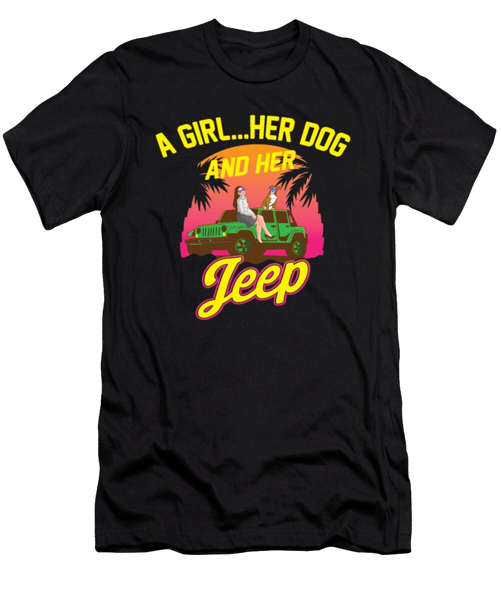 A Girl Her Dog and Her Jeep Gift Tinh Tran Le Thanh T-Shirt