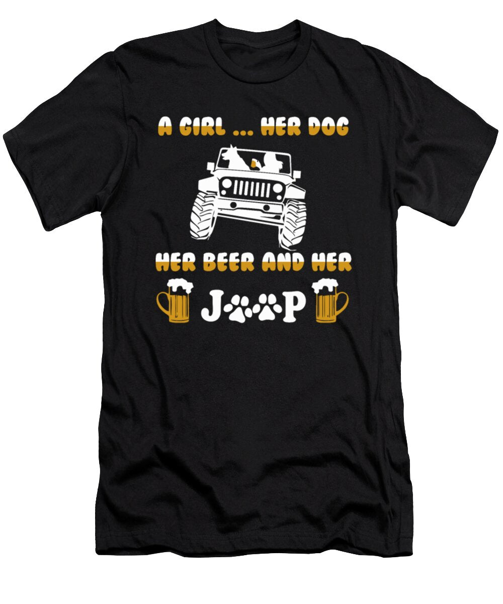 A Girl Her Dog Her Beer and Her Jeep Tinh Tran Le Thanh T-Shirt