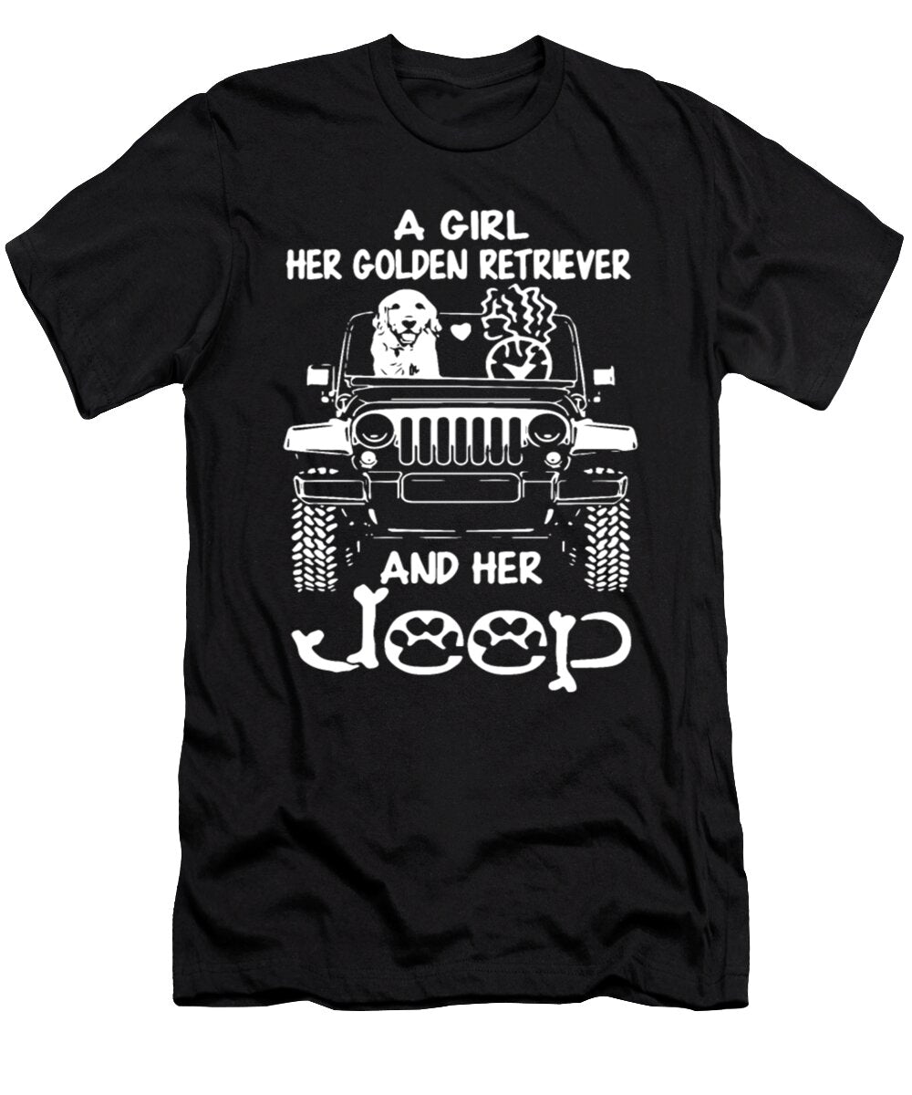A Girl Her Golden Retriever and Her Jeep Tinh Tran Le Thanh T-Shirt