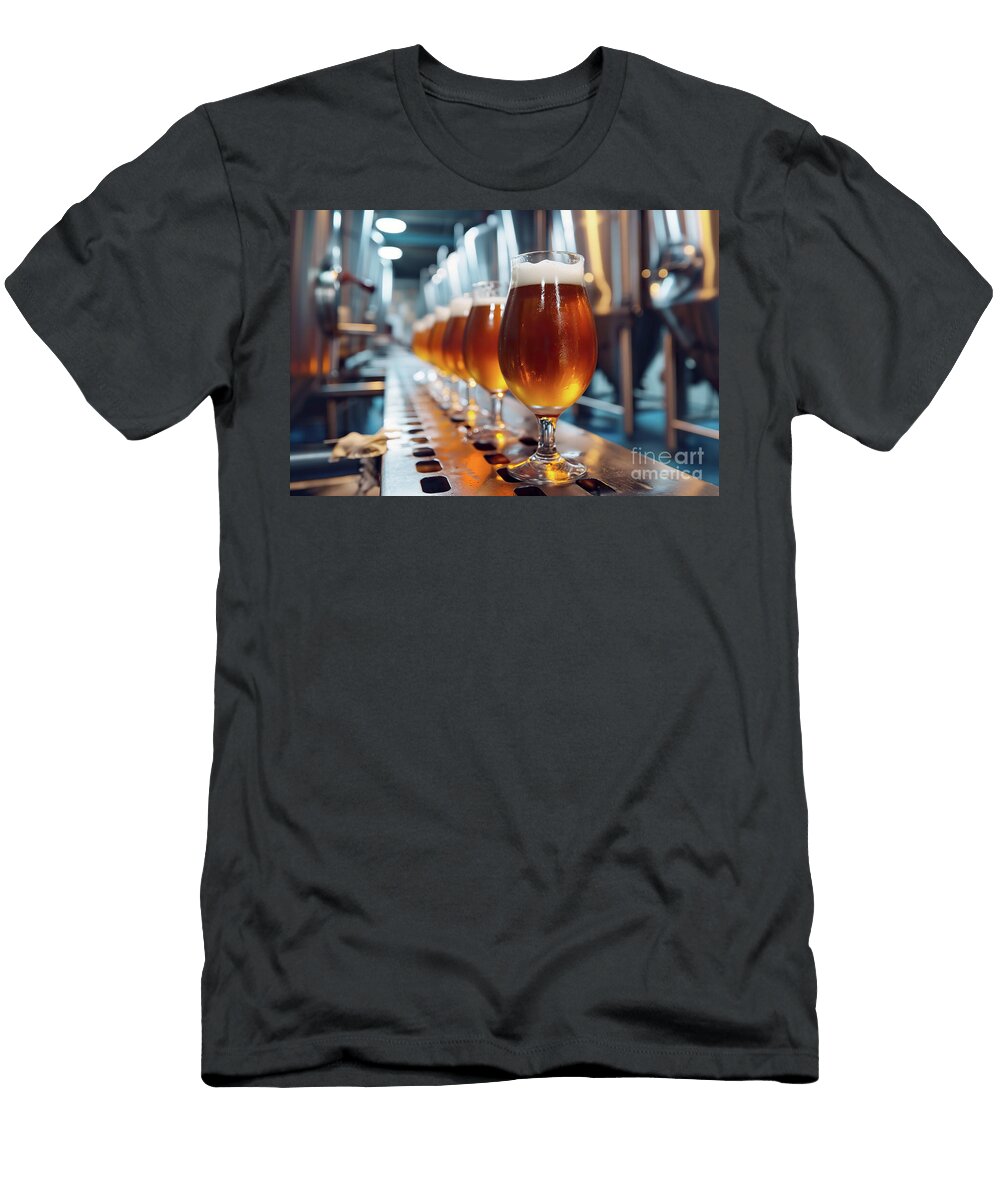 A Glass of Beer Is Placed on Top of a Wooden Table in a Brewery Joaquin Corbalan T-Shirt