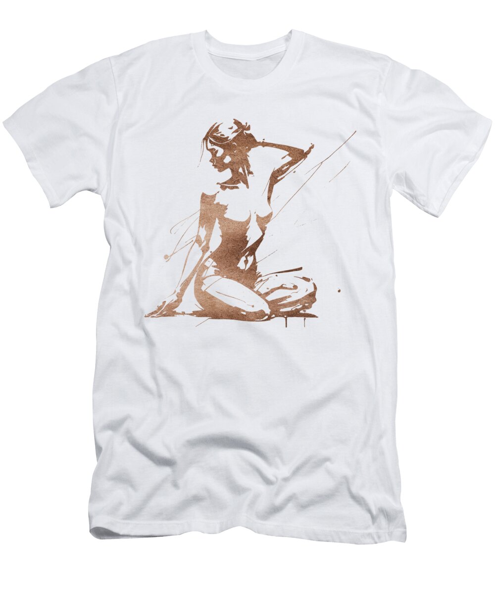Abstract Nude Lady Pose Female Nude Art Print Naked Woman Drawing Sexy Wall Art Mounir Khalfouf T-Shirt