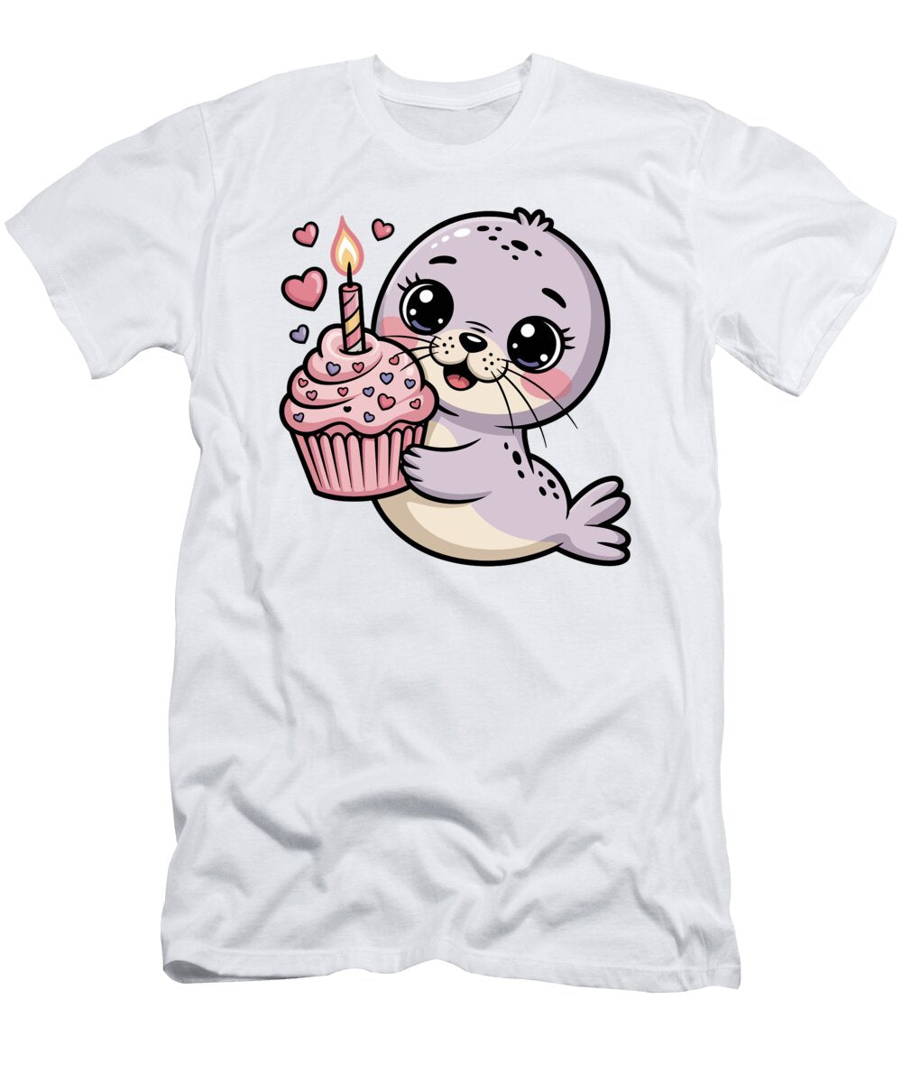 Adorable Seal with Birthday Cupcake Joanna Redesiuk T-Shirt