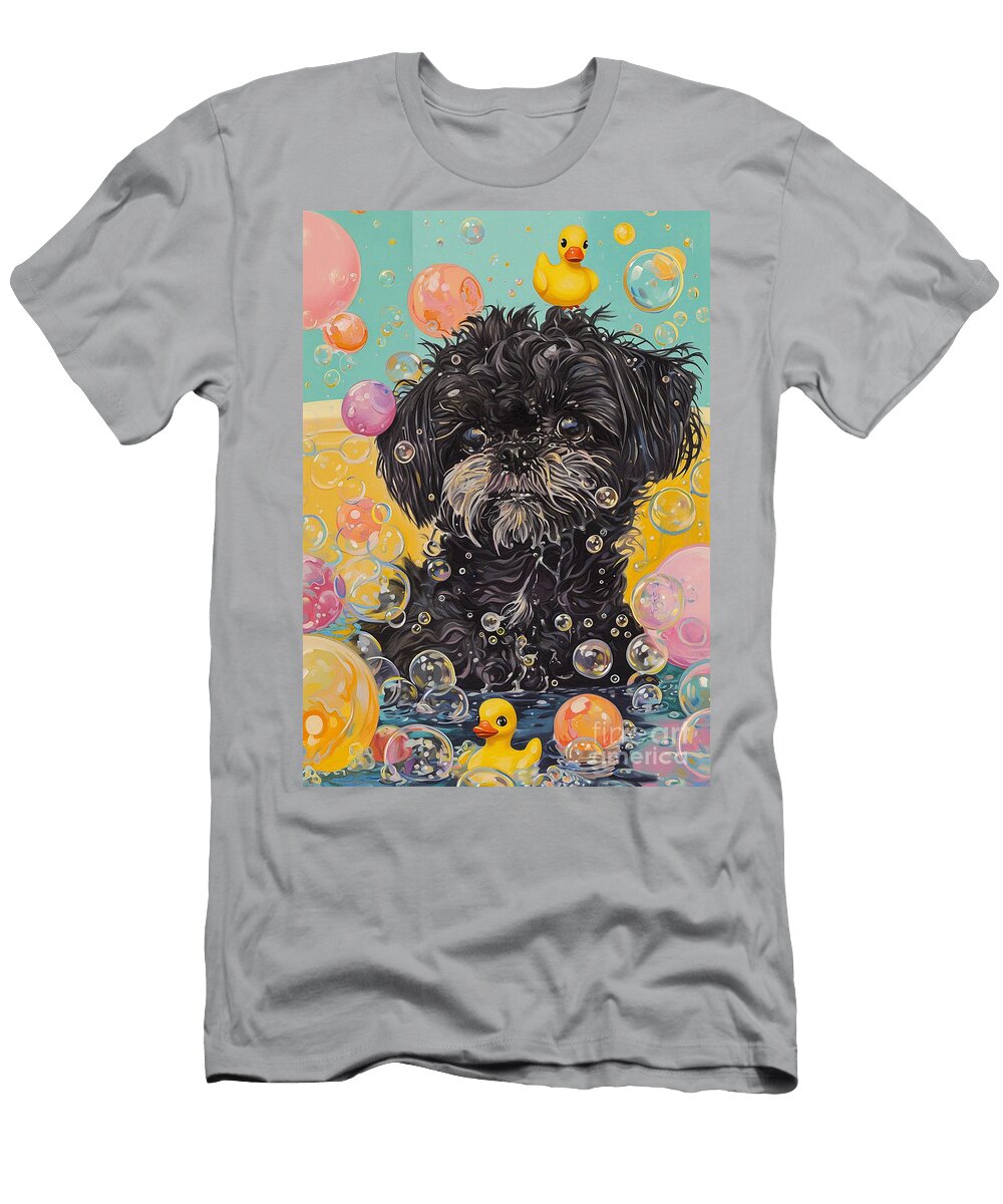 Affenpinscher Dog Frolicking in a Bubbly Bathtub Adrien Efren T-Shirt