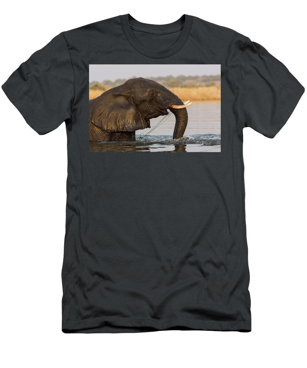 African Elephant Walking Through Water with Fishing Line Ann Steve Toon Natureplcom T-Shirt