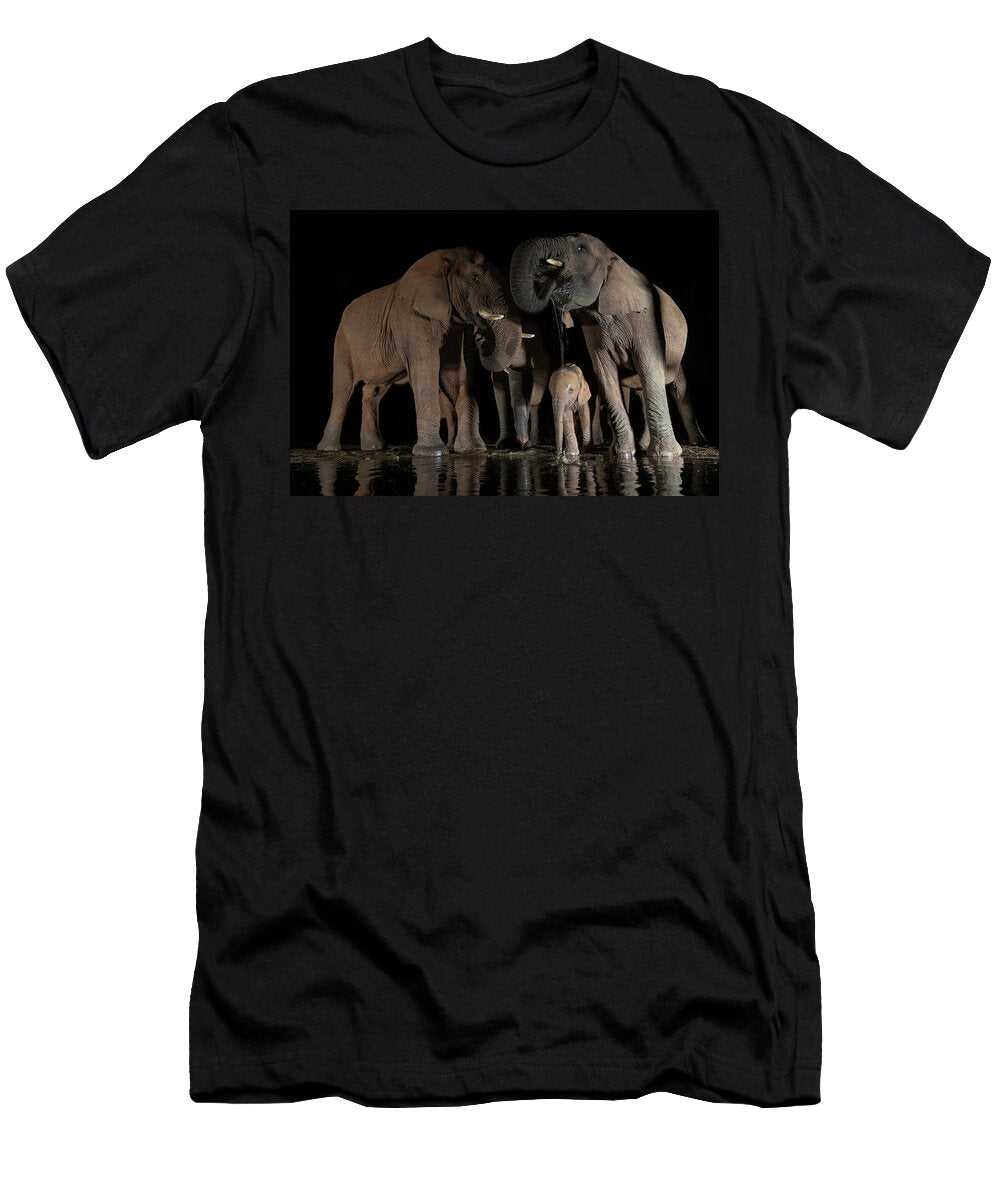 African Elephants Drinking From Waterhole At Night Zimanga Ann Steve Toon Natureplcom T-Shirt