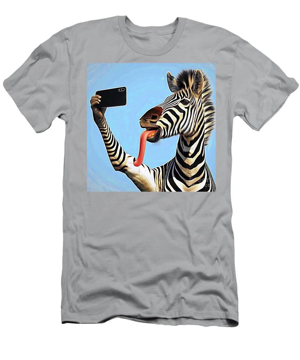 Ai Art Zebra Silly Selfie Abstract Expressionism Rose Santuci Sofranko T-Shirt