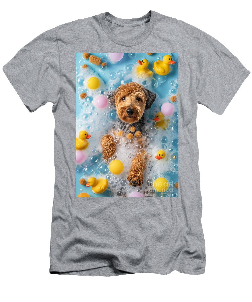 Airedale Terrier Dog Frolicking in a Bubbly Bathtub Adrien Efren T-Shirt