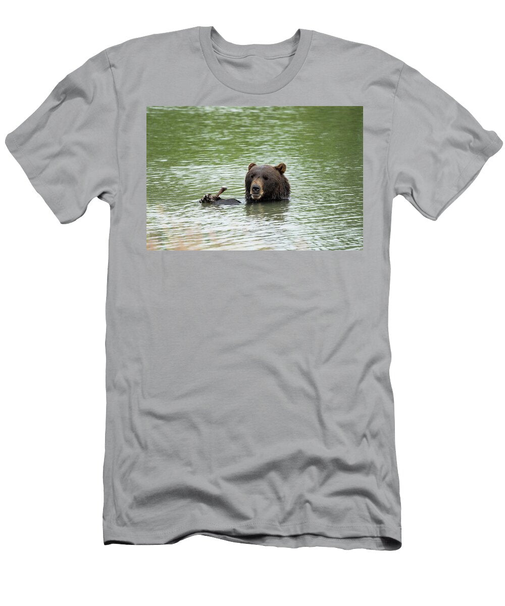 Alaskan Grizzly Bear Sits in the Water Eating a Stick with His Melissa Stukel T-Shirt