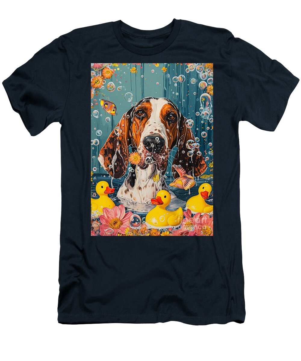 American English Coonhound Dog Frolicking in a Bubbly Bathtub Adrien Efren T-Shirt