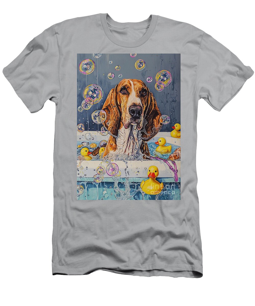 American English Coonhound Dog in a Bubbly Bathtub Scene Adrien Efren T-Shirt