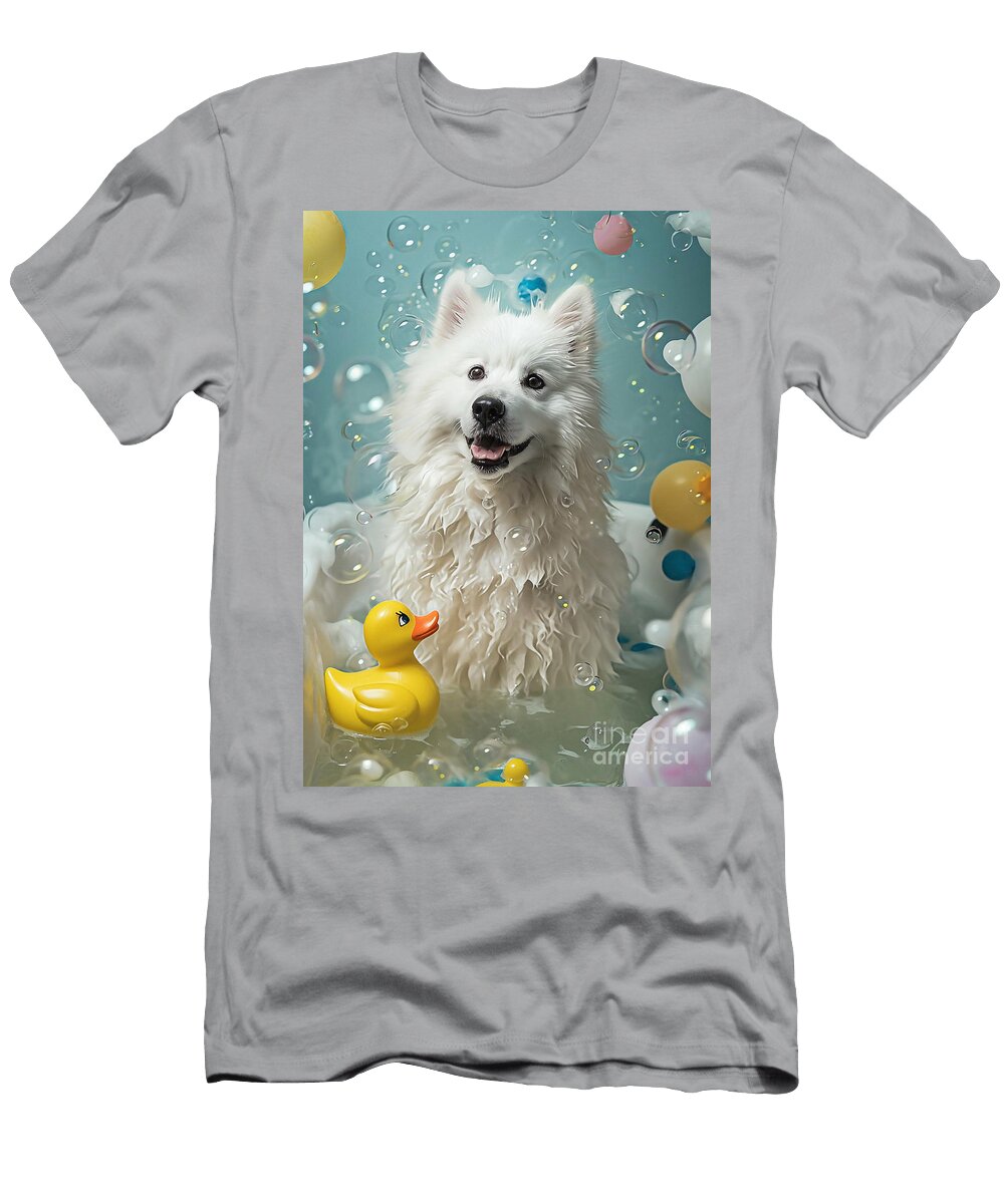 American Eskimo Dog Enjoying a Bubbly Bath Adrien Efren T-Shirt