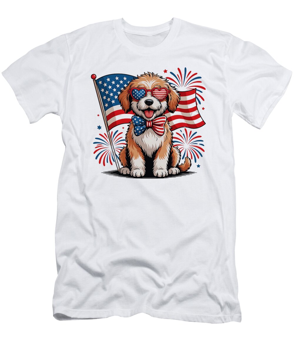 American Flag Goldendoodle 4th of July Patriotic Studi Alex T-Shirt