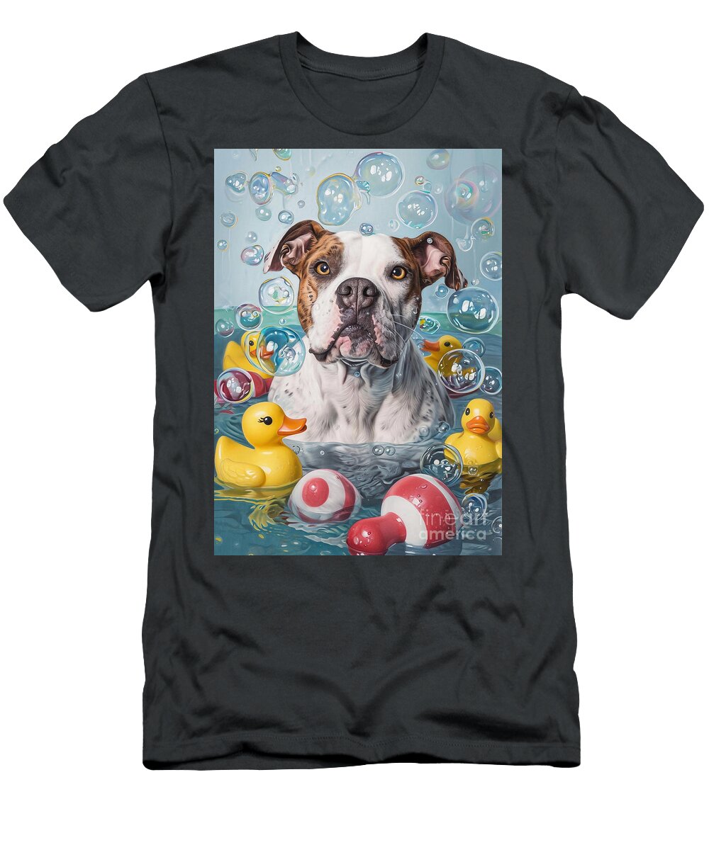 American Staffordshire Terrier Dog Frolicking in a Bubbly Bathtub Adrien Efren T-Shirt
