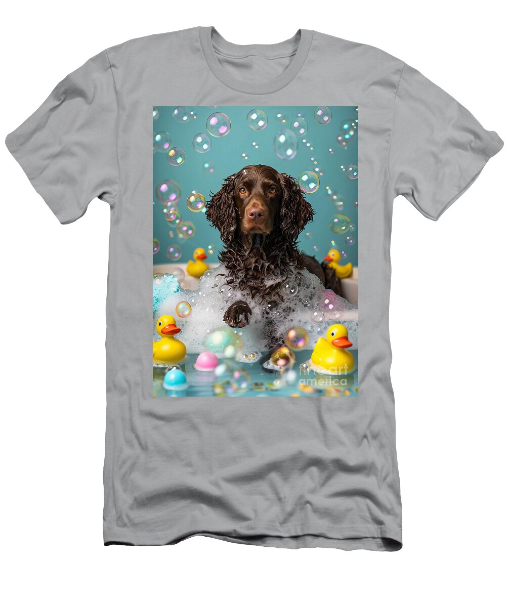 American Water Spaniel Dog Enjoying a Bubbly Bath Adrien Efren T-Shirt