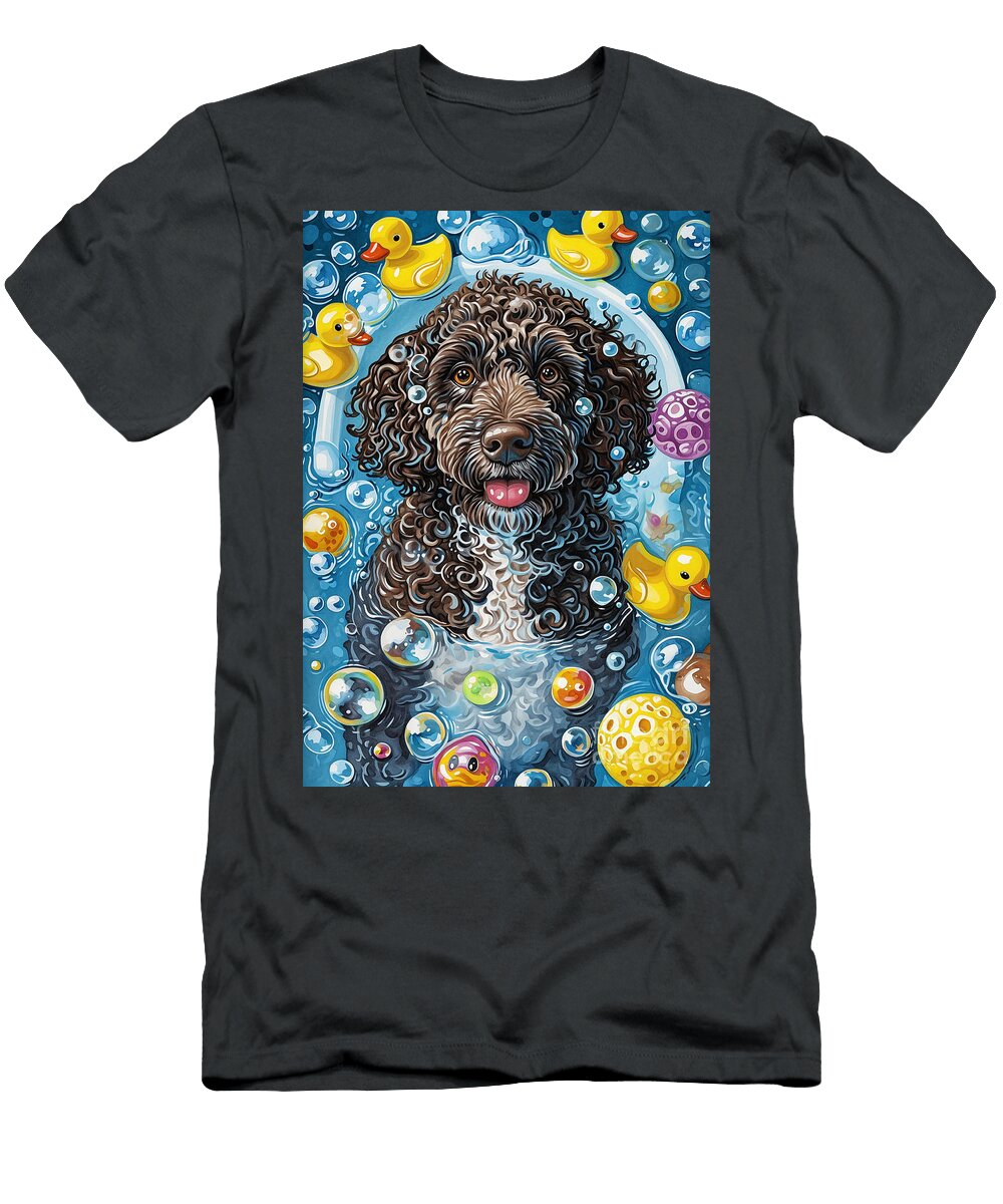 American Water Spaniel Dog Frolicking in a Bubbly Bathtub Adrien Efren T-Shirt