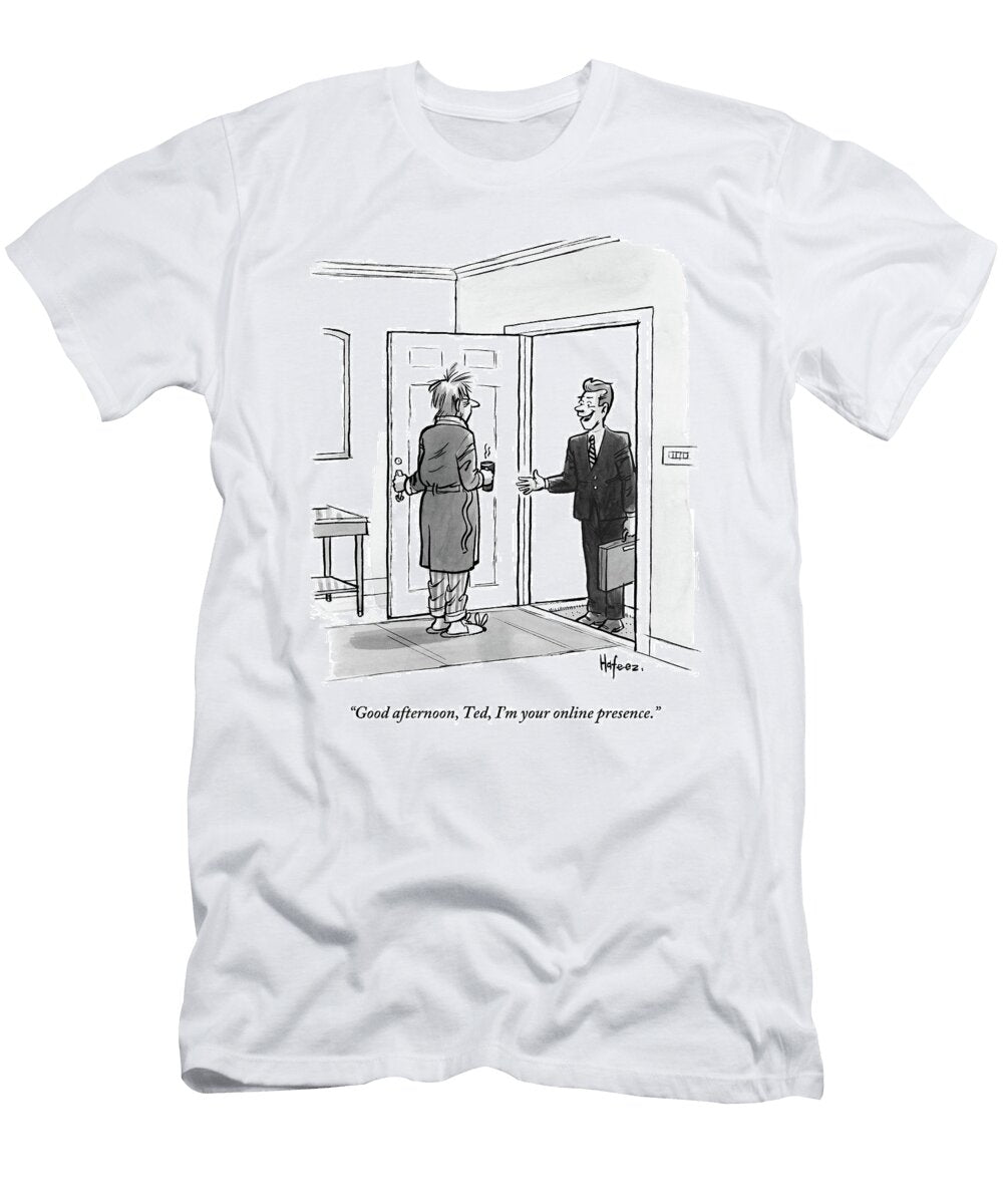 An Unkempt Man Opens the Door to Find Kaamran Hafeez T-Shirt