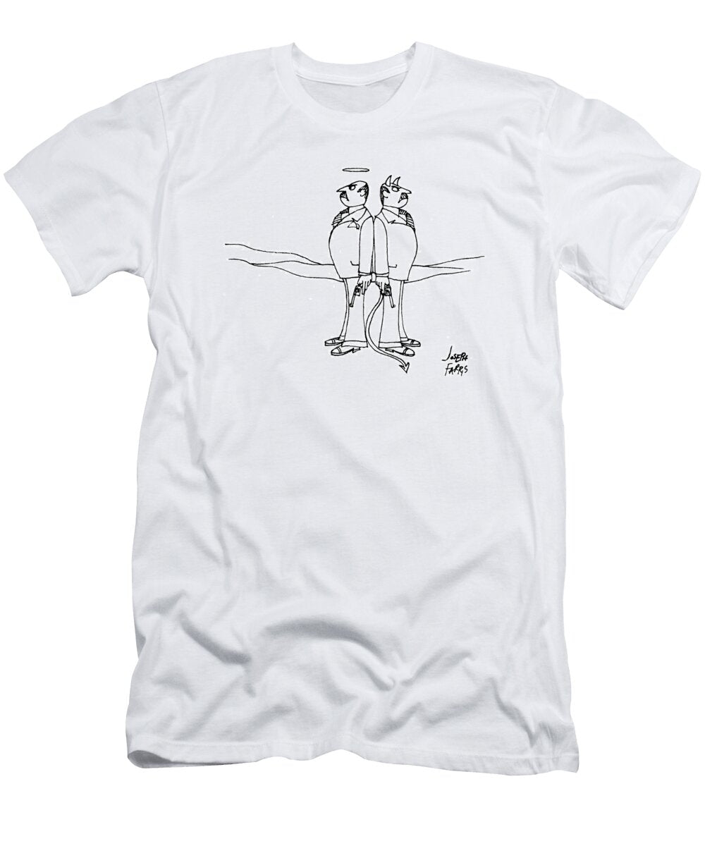 Angel and Devil Versions of a Man Prepare for a Shoot Joseph Farris No Index T-Shirt